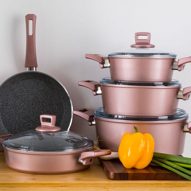 Alberto Granite Cookware Set 9 Pieces With Glass Lid Purple image number 5