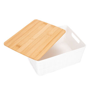 Plastic Storage Basket With Bamboo Lid 4L