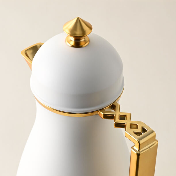 Dallaty 2 Pieces Plastic Vacuum Flask Koufa White & Gold 1L image number 3