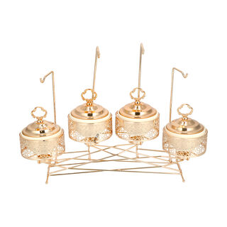 4 pieces Round Food Warmer Set With Candle Stand Gold 5"