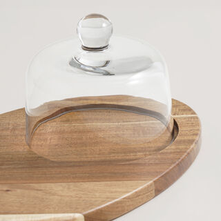 Alberto acacia wood cheese board with glass dome 40*24.5*16.3cm