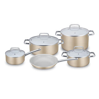 9Pcs Non Stick Cookware Set With Ceramic Coating Inside Gold