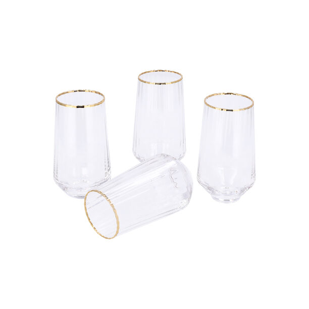 Set Of 4 Clear Ribbed Tumbler With Gold Rim image number 2
