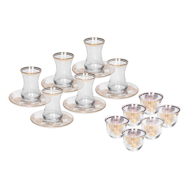 18 Pcs Arabic Tea & Coffe Set Gold Leave image number 0