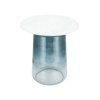 Side Table Glass Base And Marble Top 48*54 cm
