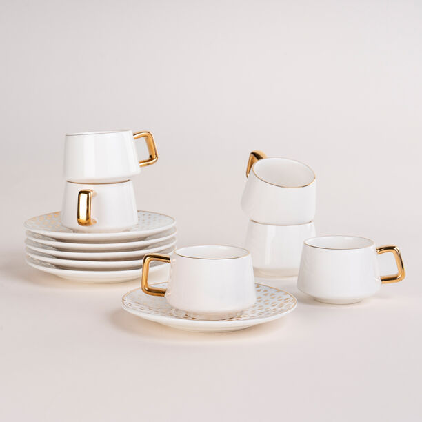 Dallaty white and gold porcelain Turkish coffee cups set 12 pcs image number 4