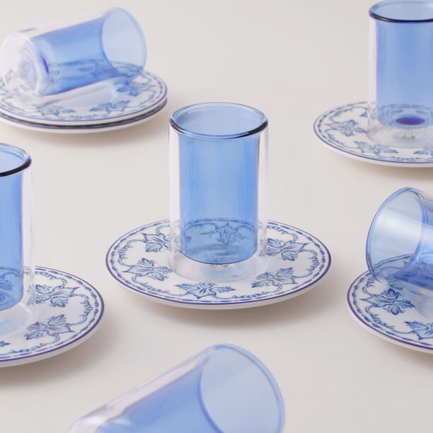 دلتي طقم أكواب شاي زجاج 12 قطعة، أزرق image number 1