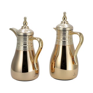 2Pcs Steel Vacuum Flask Set Jambiyah Gold 1L + 0.7L