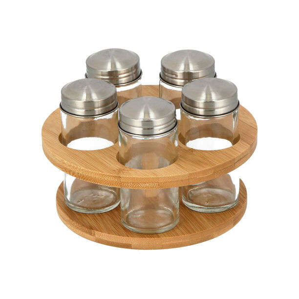 5 Bottles Bamboo Spice Stand image number 0