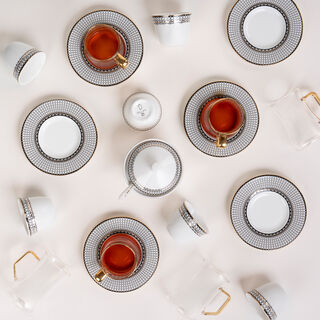 Dallaty white glass and porcelain Tea and coffee cups set 18 pcs