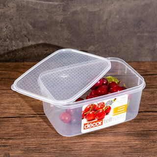 Decor Plastic Food Saver Rectangle Shape V: 1.8 L White Lid ( Tellfresh)