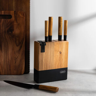 Alberto Acacia Wood Knife Block With 5 Pieces Knives