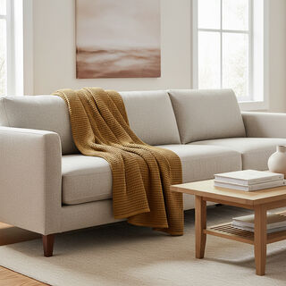 Boutique Blanche Waffle 100% Cotton Woven Throw Mustard 130*180cm