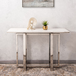 Silver Stainless Steel Console With Marble Top 120*38*80 cm