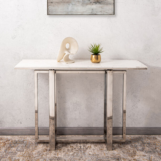 Silver Stainless Steel Console With Marble Top 120*38*80 cm image number 0