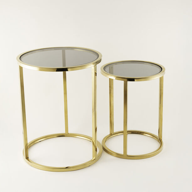 Homez 2pcs gold metal side table set with smoke glass top image number 3
