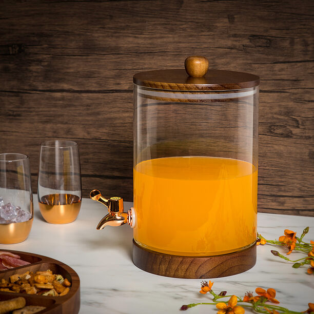 Clear Dispenser With Wooden Base & Lid & Tap image number 0