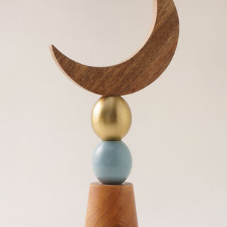 Homez wood Ramadan crescent moon with multicolor spherical base 36*15*7.5cm