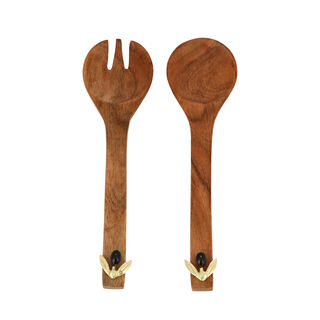 Wooden Salad Server With Olive Decoration Set Of 2 Pieces