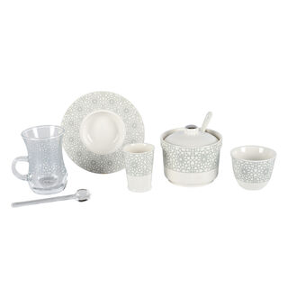 Zukhroof 28 Pieces Porcelain Tea And Coffee Set Othmani Gray Serve 6