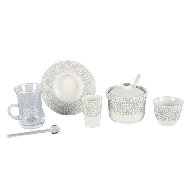 Zukhroof 28 Pieces Porcelain Tea And Coffee Set Othmani Gray Serve 6 image number 2