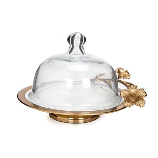 Cake Dome Sml White&Satin Gold