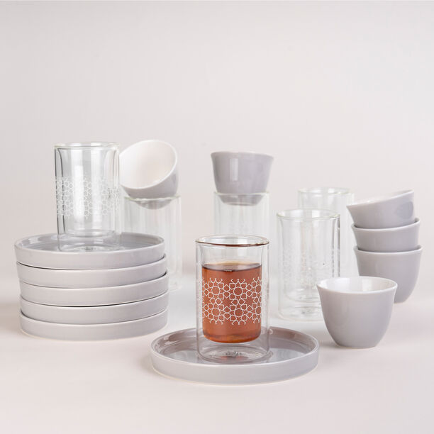 Dallaty grey glass and porcelain Tea and coffee cups set 18 pcs image number 5