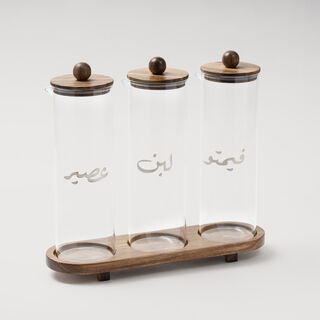 La Mesa Juice Jar Set With Wood Base, 4 Pieces