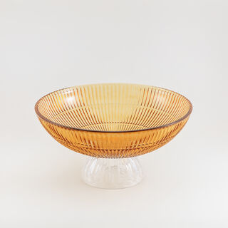 Homez Glass Ribbed Decor Bowl 29.4*29.4*14.4Cm, Orange