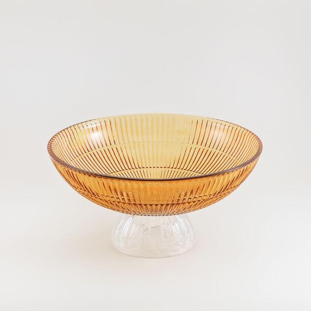 Homez Glass Ribbed Decor Bowl 29.4*29.4*14.4Cm, Orange image number 1