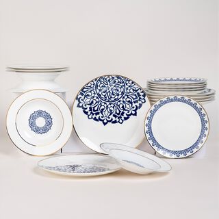 18 Pcs Dark Blue Frills Dinner Set 