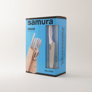 Samura 8pcs stainless steel mojo knife block set in white