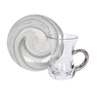 La Mesa Arabic Tea 12 Pieces Set Grey Marble And Silver
