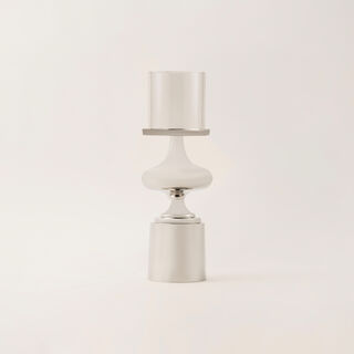Homez aluminium & glass silver and white candle holder 14*44 cm