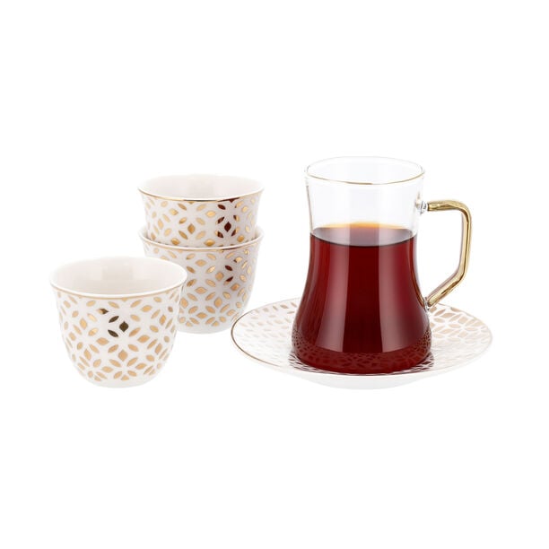 Dallaty white with gold patterns Tea and coffee cups set 18 pcs image number 0