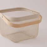 Homez Storage Basket Metal Beige With Wooden Handles 54*27*42 Cm image number 1