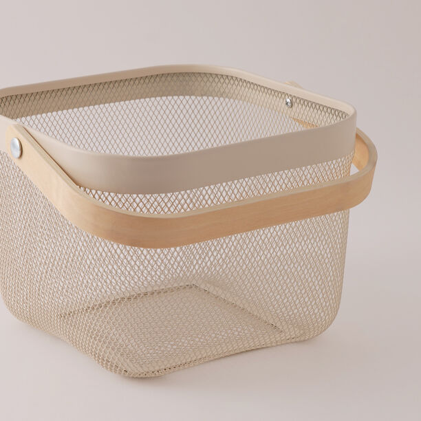 Homez Storage Basket Metal Beige With Wooden Handles 54*27*42 Cm image number 1