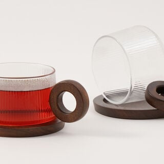 Dallaty English Tea Set Wood Saucer With Glass Cup 4 Pcs