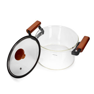 Alberto Borosilicate Glass Casserole With Lid And Wooden Handle V: 7200Ml