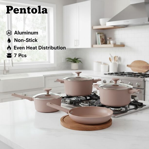 Pentola 7Pcs Aluminum Non Stick Cookware Set With Glass Lids, Brown image number 0