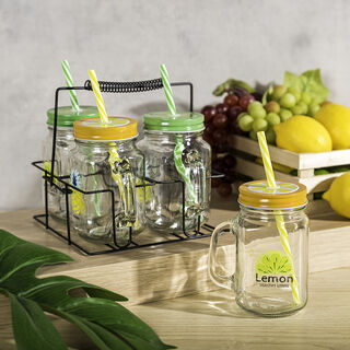Alberto 4Pcs Glass Mug With Metal Holder V:450Ml Summer Design