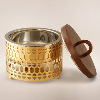 La Mesa Stainless Steel Food Warmer 3L With Wooden Lid, Gold