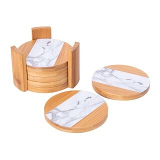 Bamboo Coasters Marble Surface Round 11.5Cm