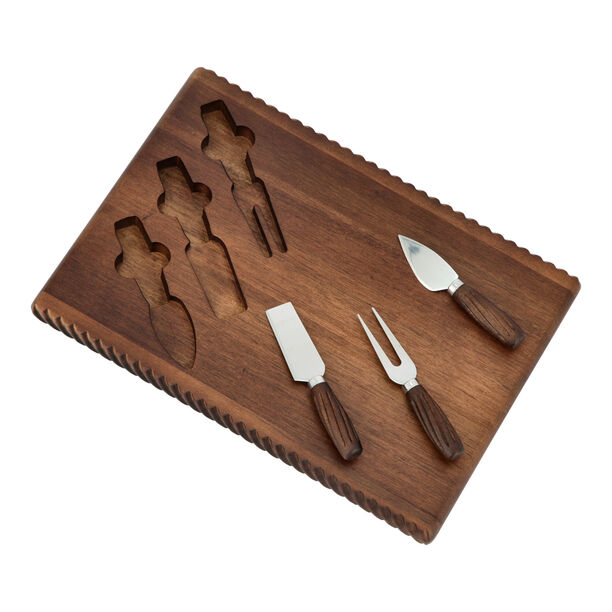 Acacia Wood Cheese Board With 3 Pieces Knife Set Walnut  image number 1