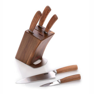 طقم سكاكين ستالس ستيل  5 قطع بمقبض و حامل خشبي من البرتو