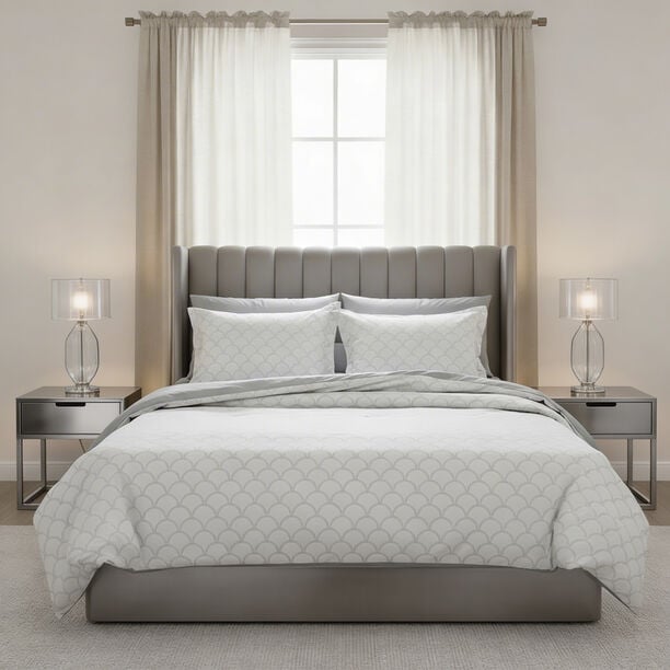 كوتاج طقم لحاف قطن 6 قطع بتصميم هندسي كينج، رمادي 240*220سم image number 0