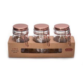 Alberto Glass Spice Jars Set 3 Pieces With Copper Clip Lid