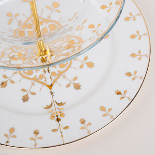 La Mesa gold porcelain and glass 2 tiered cake stand