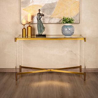Stainless Steel Console Table With Glass and Top Acrylic Feet 130*80*43 cm