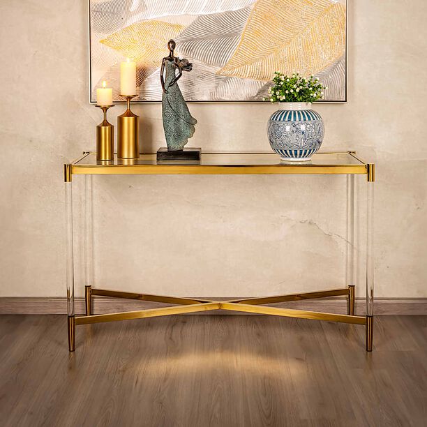 Stainless Steel Console Table With Glass and Top Acrylic Feet 130*80*43 cm image number 0